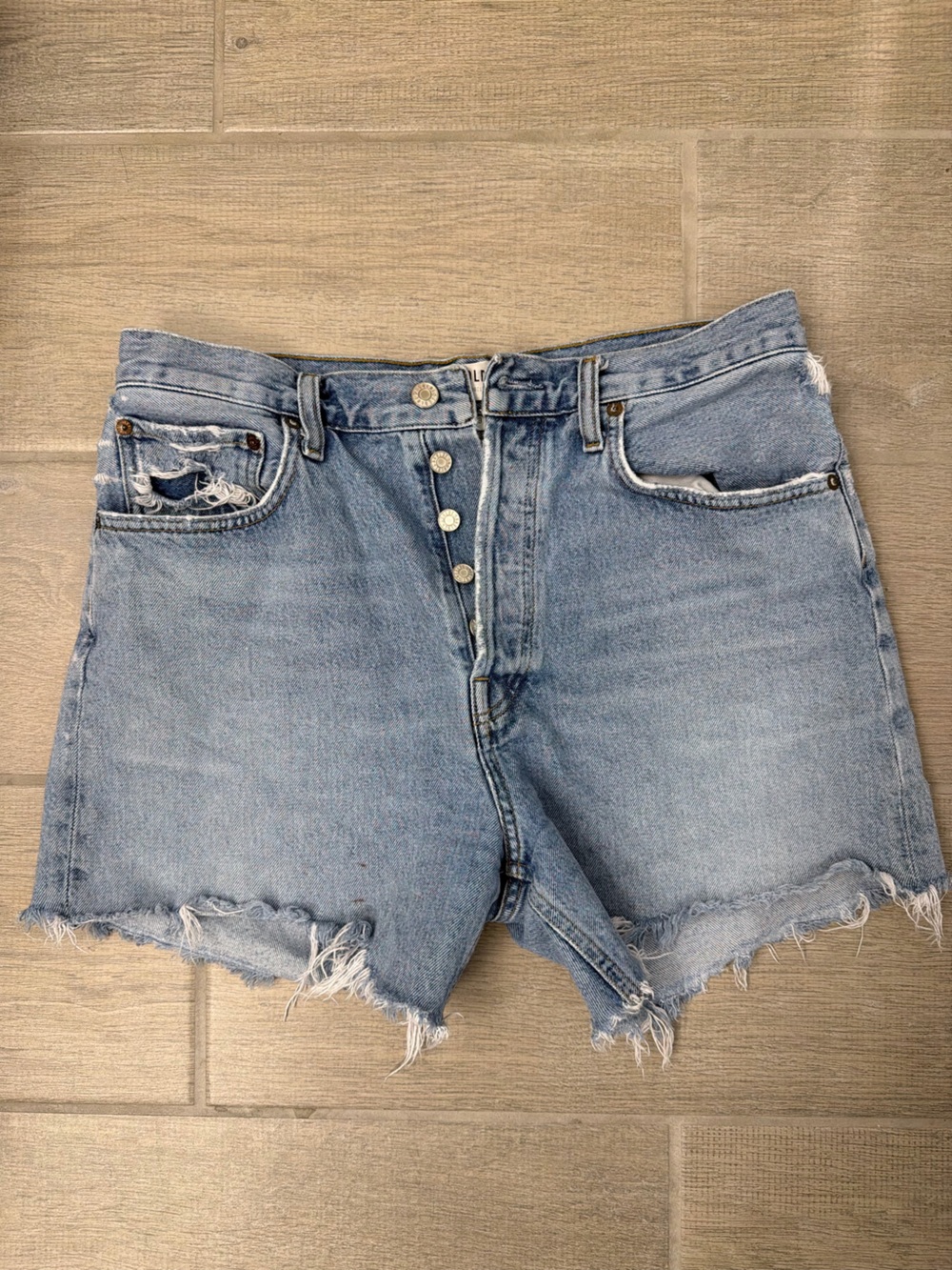 Agolde light blue denim shorts